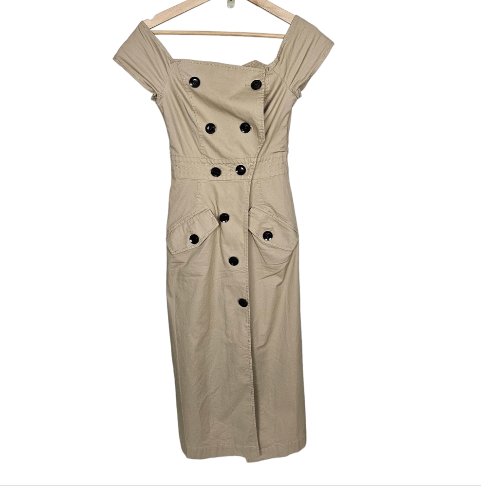Marissa Webb Jensen Dress Midi Cotton Button Down Belted Tan Size XS - Picture 2 of 8